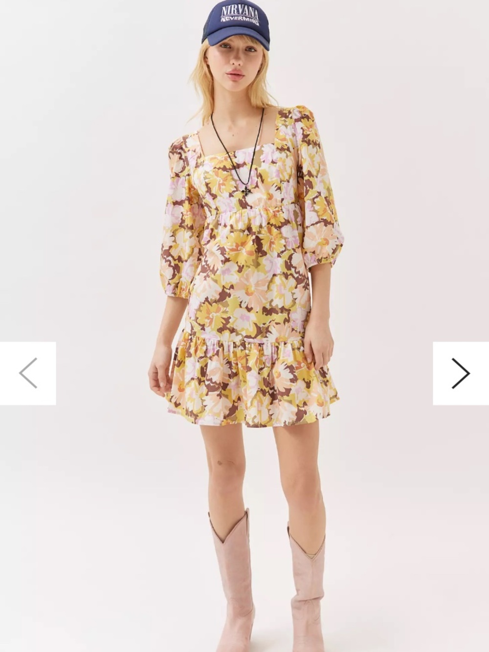 MinkPink Floral Zoey Tie Back Puff Sleeve Square Neck Mini Dress Size M
